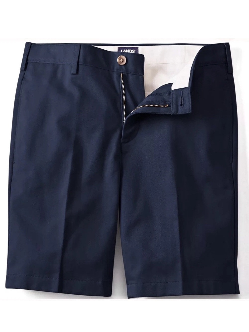 Lands’ End Men’s Chino Shorts - Navy Blue No Iron 9” Comfort Waist